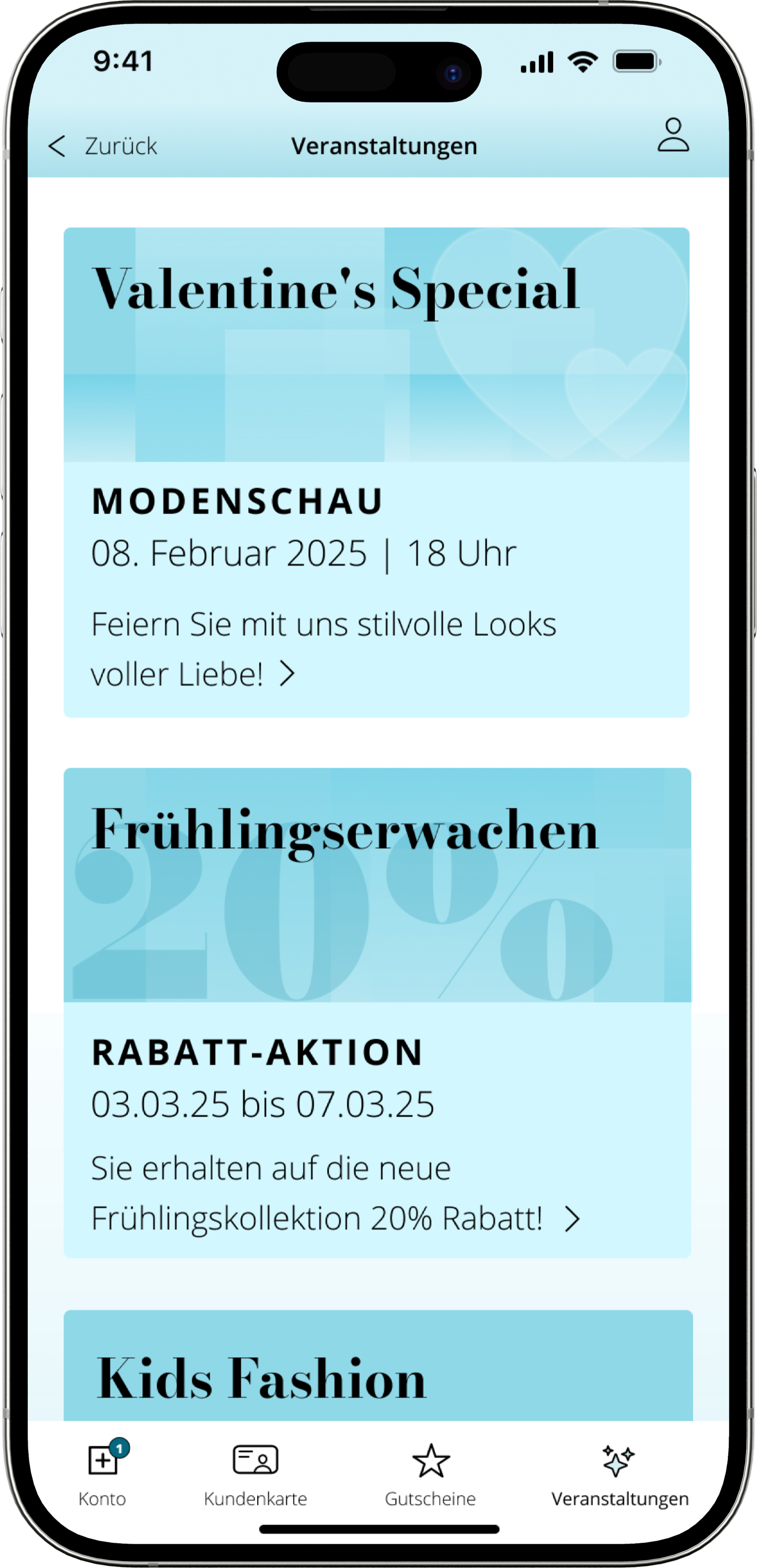 Mode+App Beispielauflistung von News und Veranstaltungen 